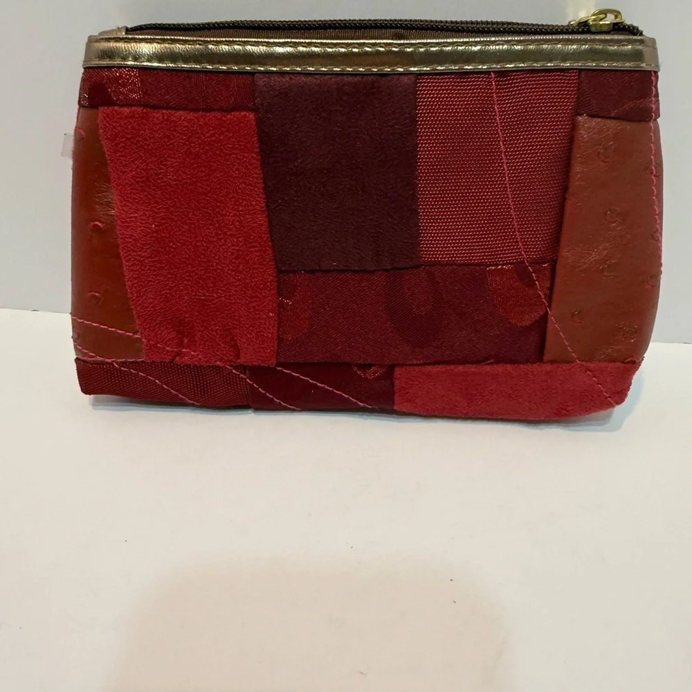 Source Unknown Red and Gold Patchwork Cosmetic Bag